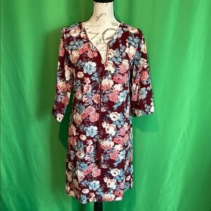 Floral Midi Dress - Burgundy and Blue